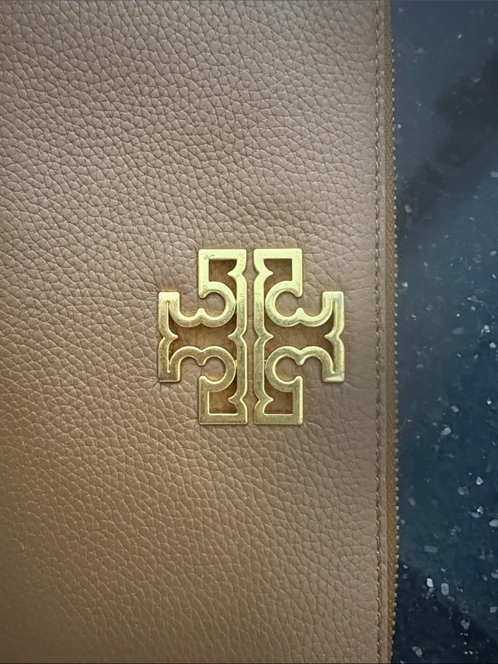 Tory Burch Brown Tan Britten Continental Leather Wallet with Gold Logo